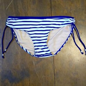 Blue and white striped bikini bottom